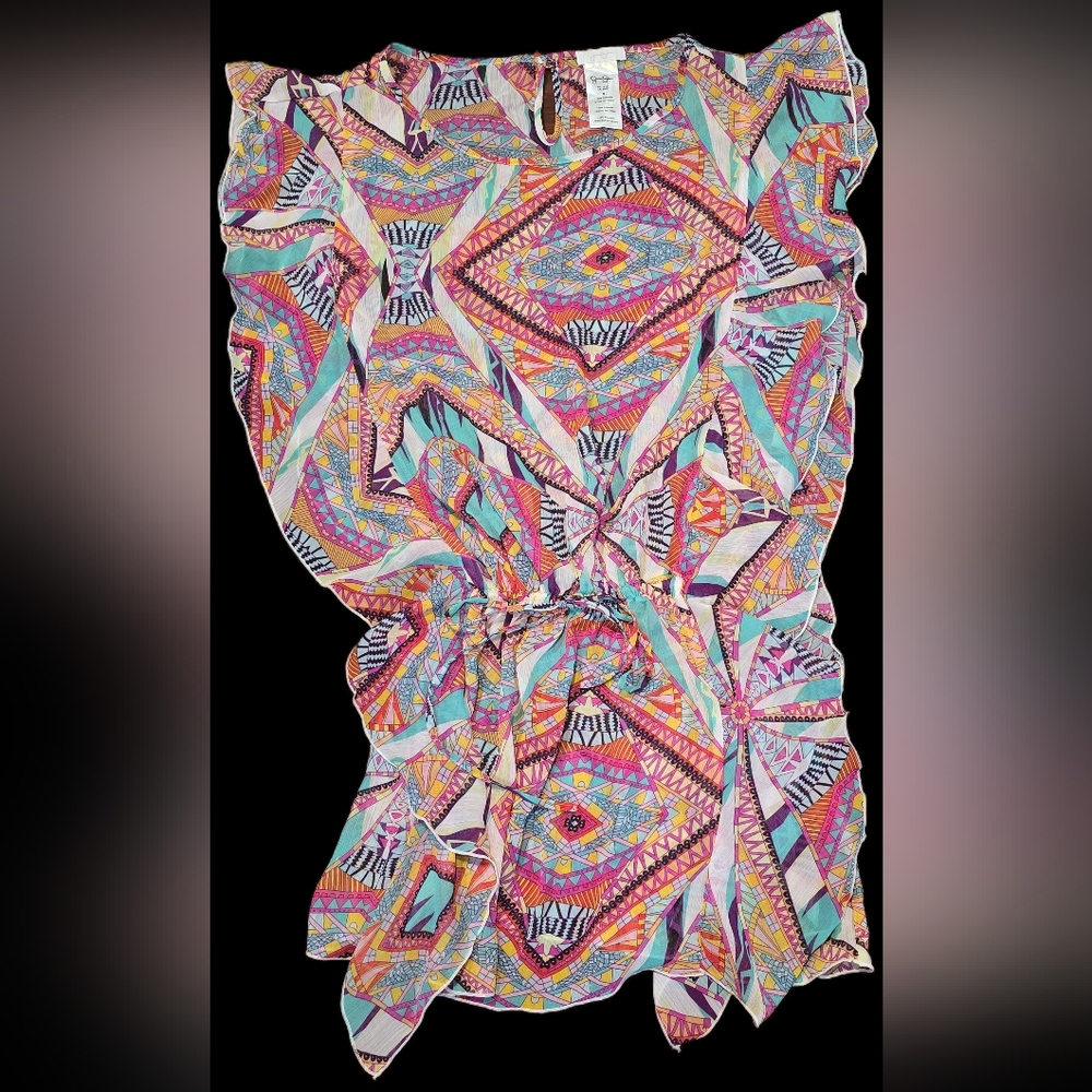 Jessica Simpson Swimsuit Cover Up  Tunic Vibrant multicolor geometric pattern S